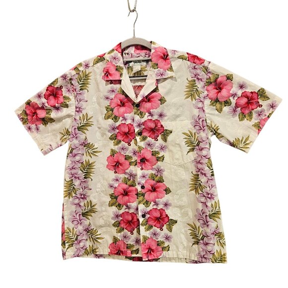Two Palms Hawaiian Blouse Womens M Colorful Hibiscus Made is Hawaii USA Cotton - Picture 1 of 14